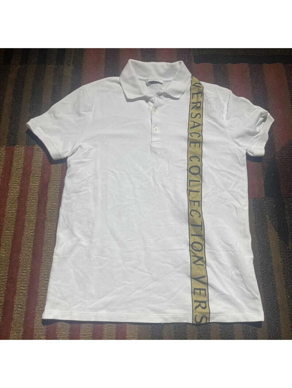 Versace Collection Polo Shirt Mens M White Gold Logo